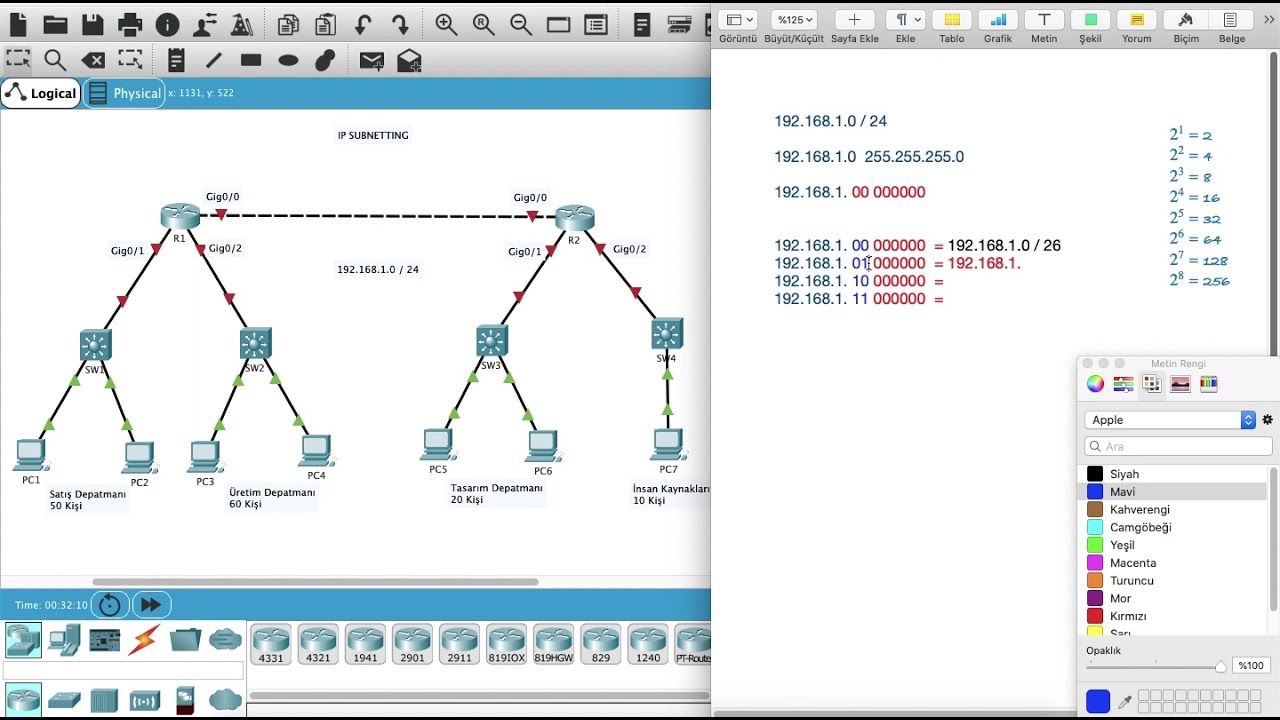 11 - IP Subnetting - Alt Ağlara Bölme - Packet Tracer - Uygulama - 1