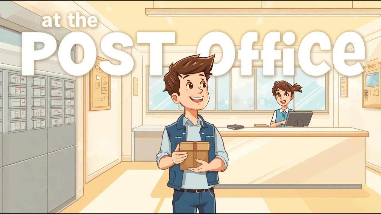 📦 English Conversation: At the Post Office – Sending a Package | Real-Life English Dialogue (A1–A2)