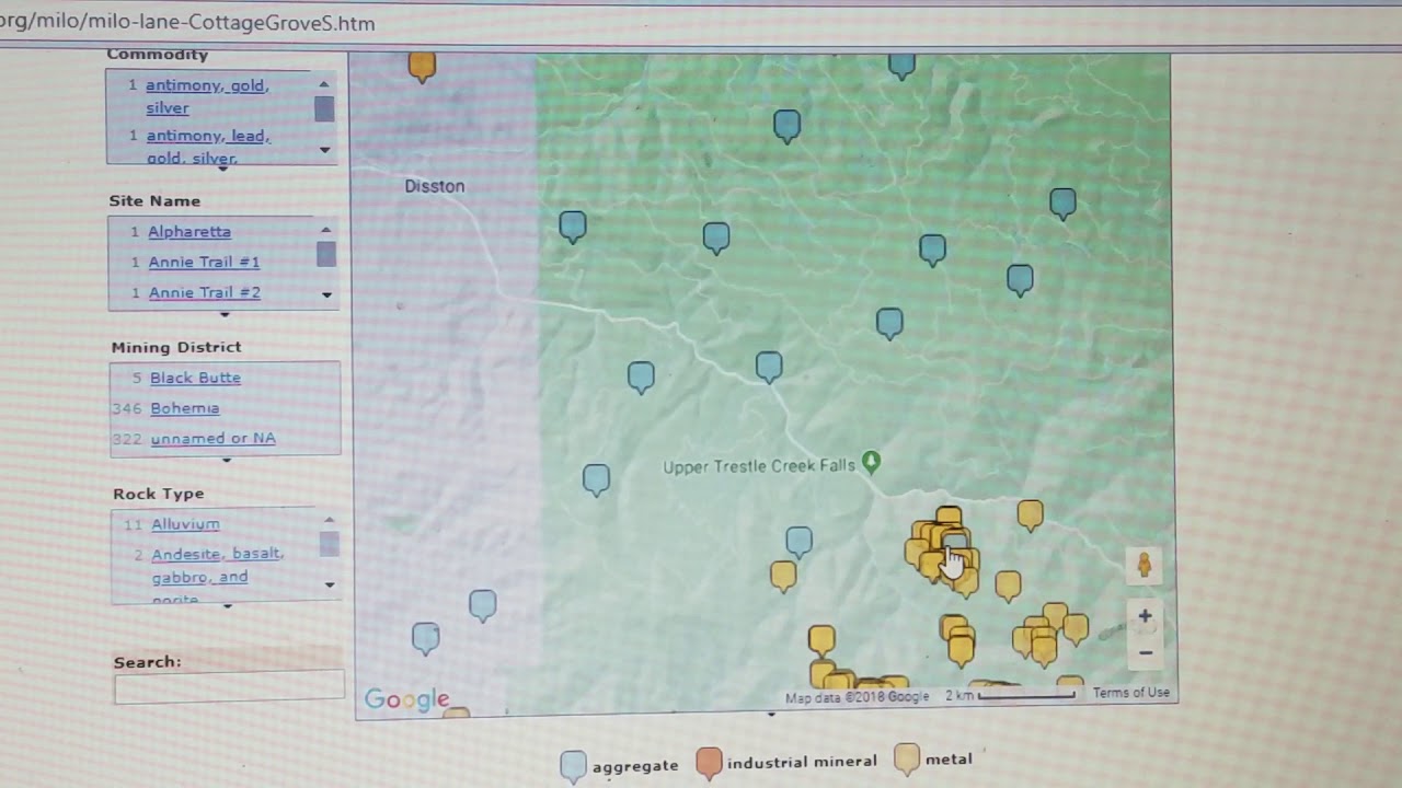 Maps of mines in Oregon.
