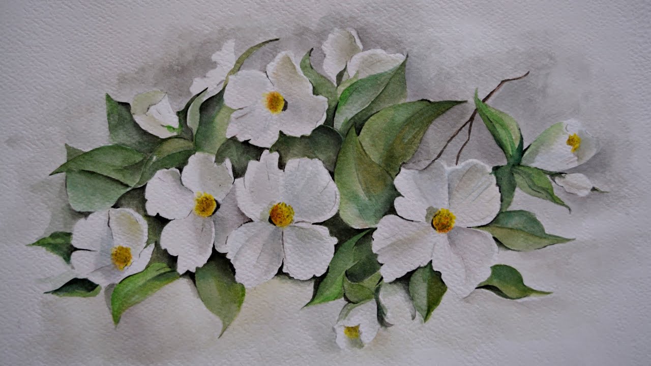 Beautiful White Flower Watercolor Painting | Step by Step WaterColor Painting