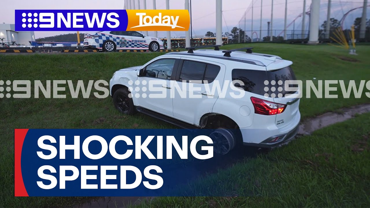 Speeding stolen car crashes outside popular Gold Coast tourist attraction | 9 News Australia