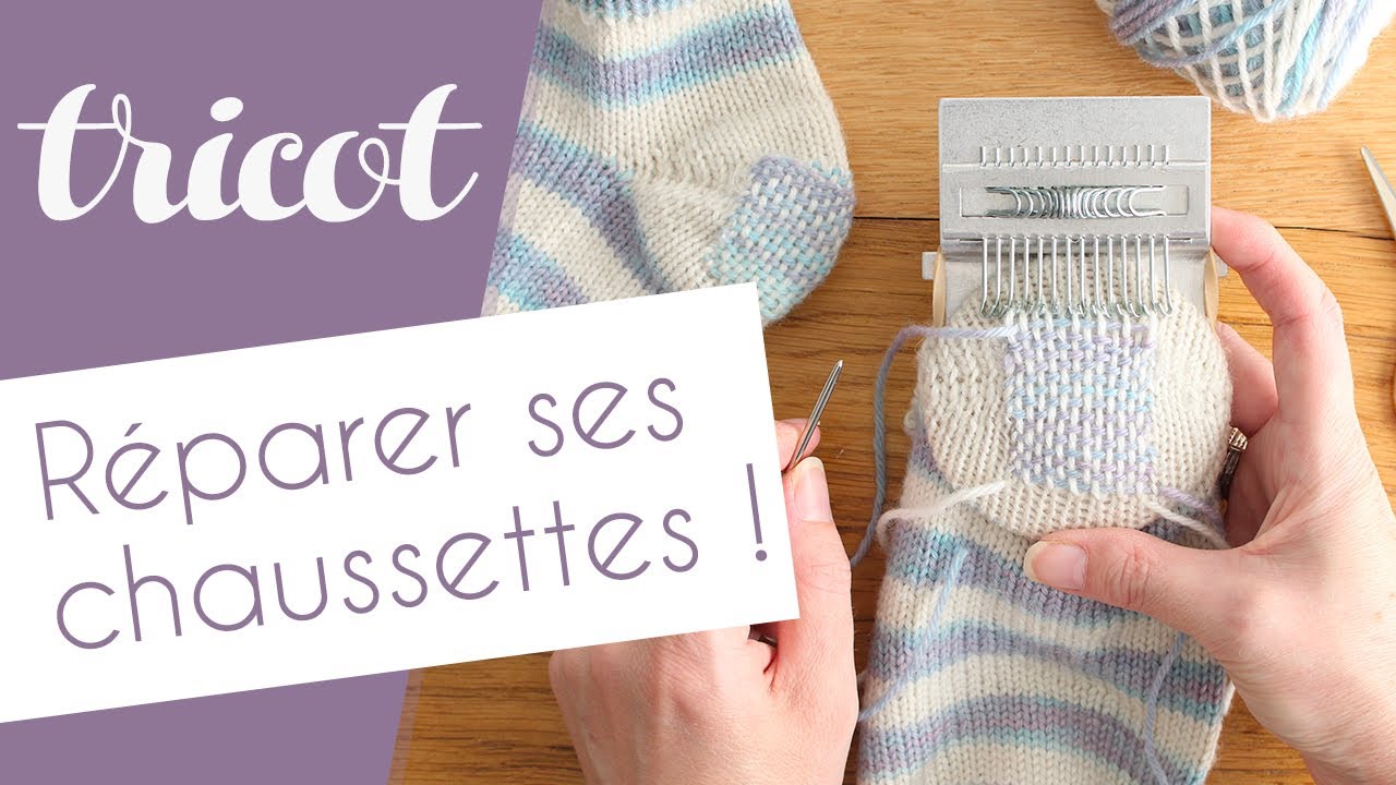 Je répare une paire de chaussttes tricotée avec un mini métier à tisser (speedweave)