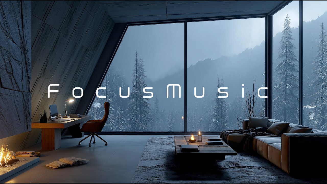 Deep Focus Music | Cozy Winter Workspace with Mountain View for Study, Coding & Night Productivity