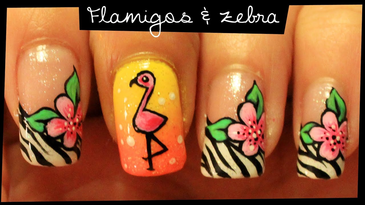 Flamingos & Zebra nail art