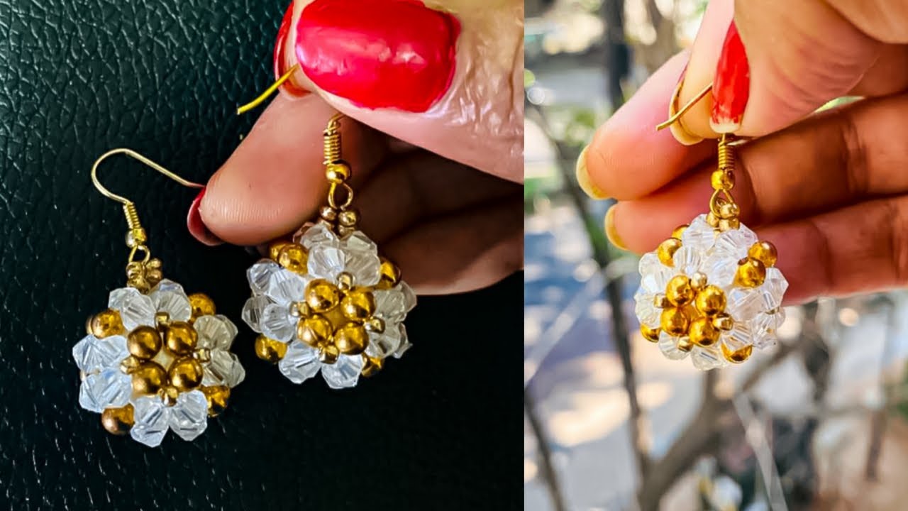 Swarovski beaded ball earrings. Super easy to make for beginners. Beading tutorial
