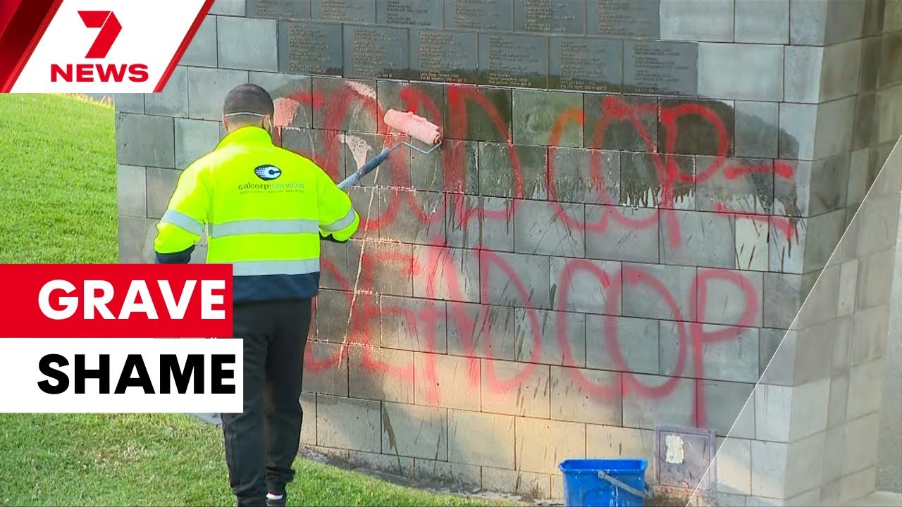 Anger as vile messages are sprayed on a memorial to fallen police heroes | 7NEWS