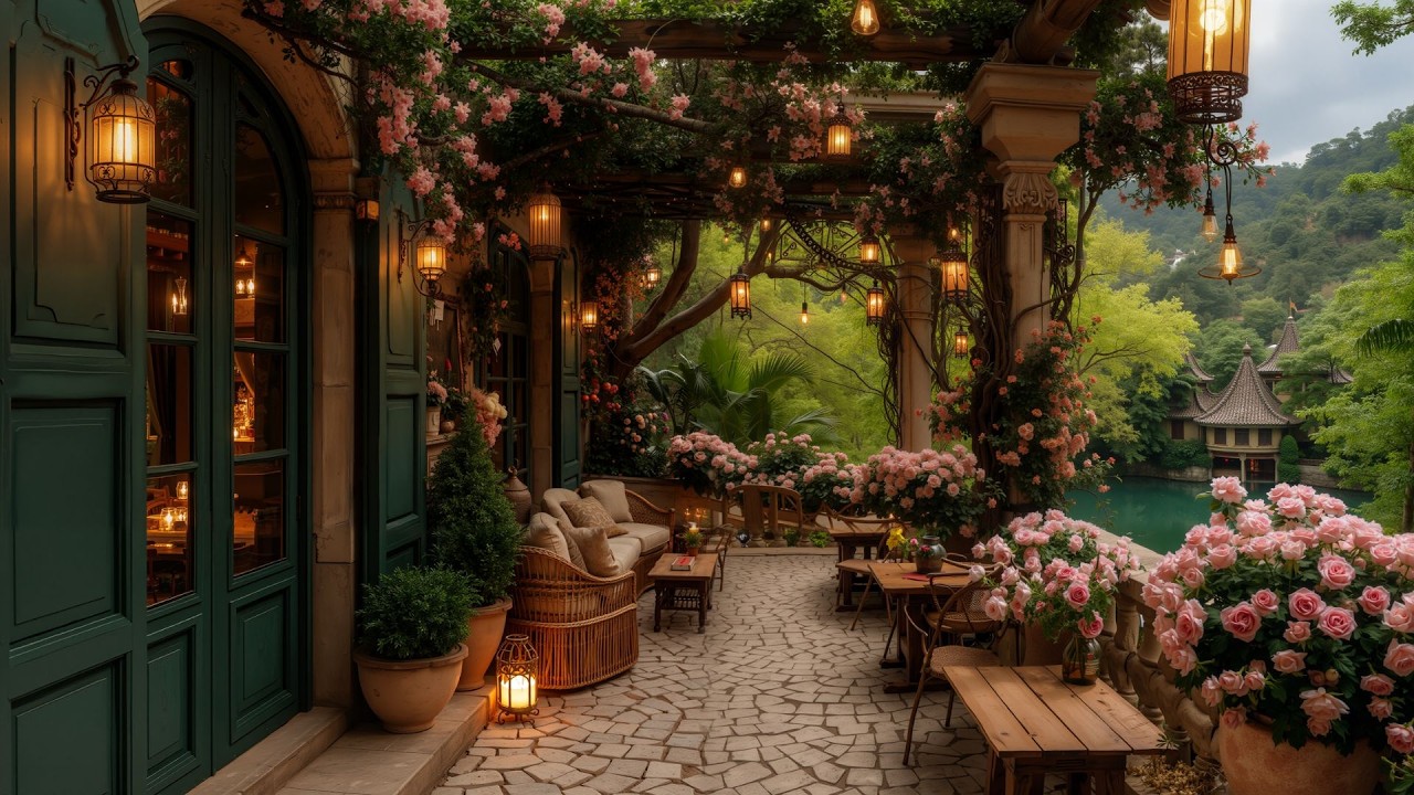 Peaceful Lake Jazz Music in a Forest Café | Gentle Spring Morning Jazz on the Porch for Relaxation