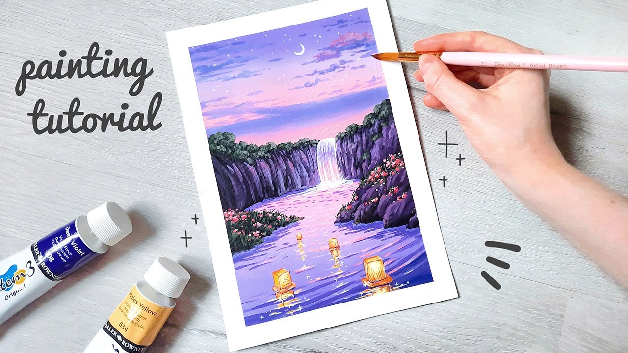 Dreamy Waterfall Painting Tutorial ~ Acrylic Painting Tutorial