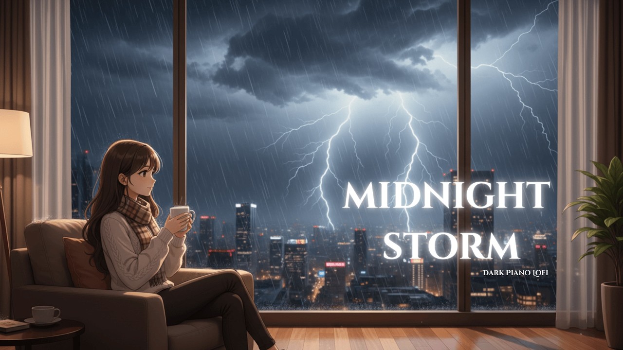 Midnight Storm at the Window ⛈️ Dark Piano Lofi
