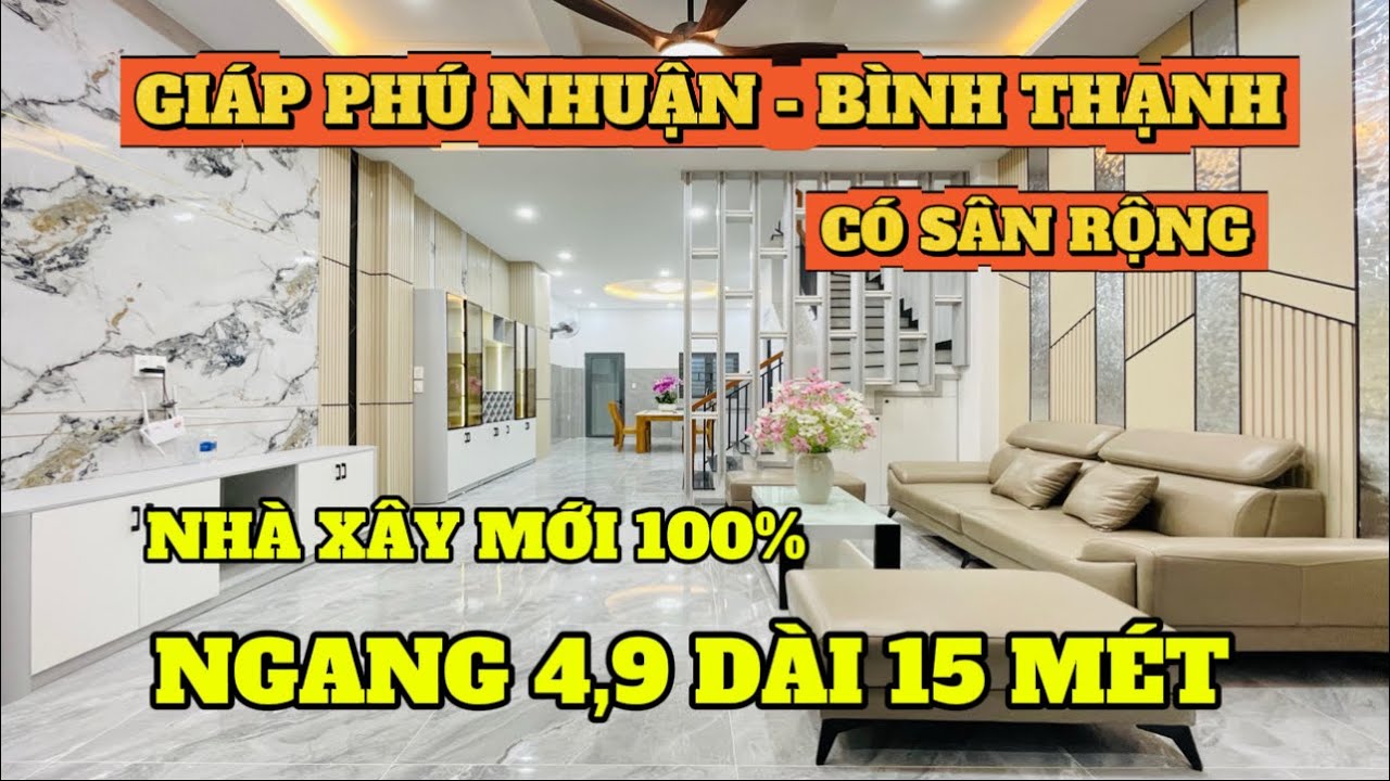 NHÀ XÂY MỚI DIỆN TÍCH ĐẸP NGANG GẦN 5 MÉT DÀI 15 MÉT GẦN BÌNH THẠNH , PHÚ NHUẬN , SÂN TRƯỚC NHÀ RỘNG