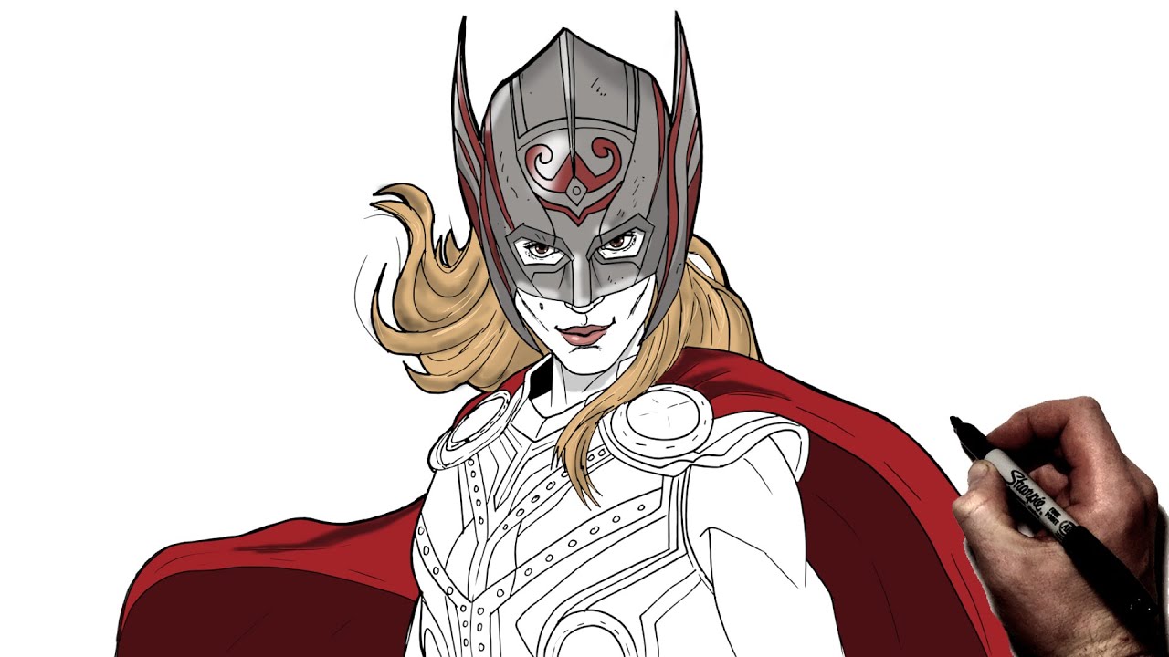 How To Draw The Mighty Thor (Jane Foster) | Step By Step | Thor Love & Thunder