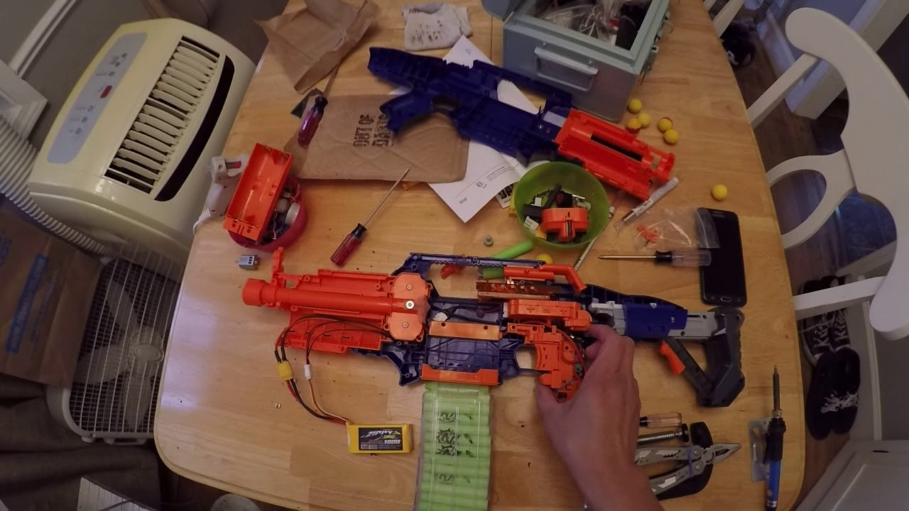 Nerf Rapidstrike + 3 Fang Revamped motors + 3S LiPo 1000MAH battery