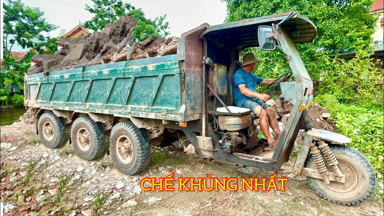 Công nông chế khoẻ nhất việt Nam chở đất đổ ben bốc đầu | Máy xúc Hitachi xúc đất | wheeled vehicle