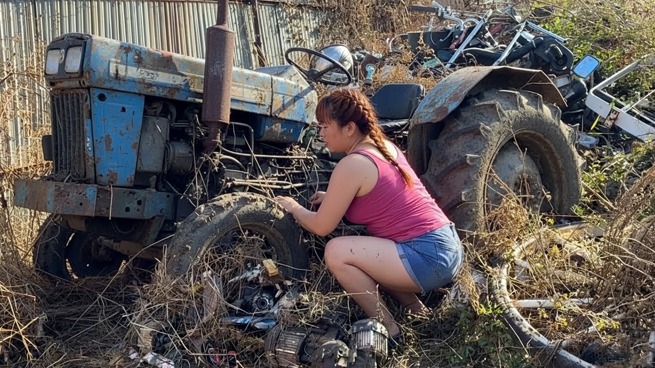 TIMELAPSE: Genius Girl Repairs and Restarts an old, rusty, abandoned the Farm Tractor