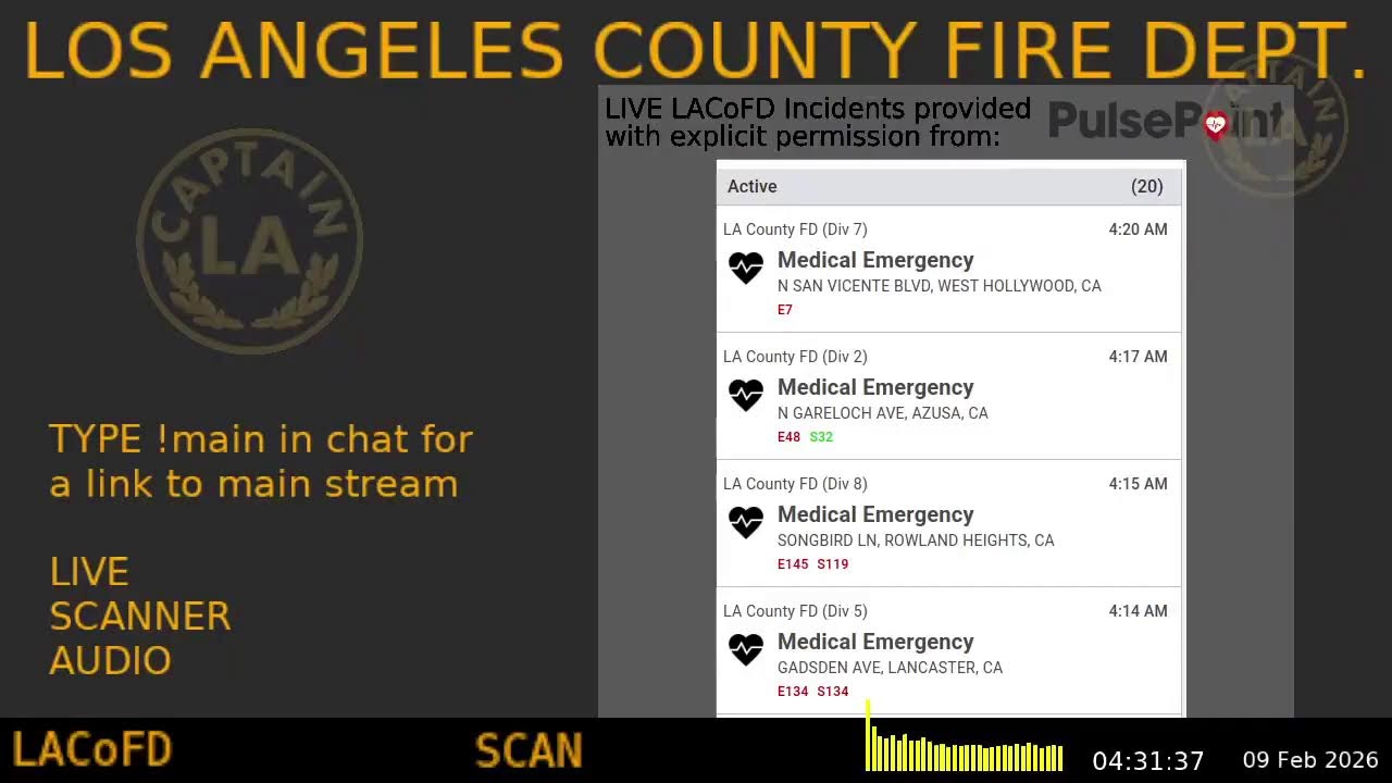 Stream 9 - LACoFD - LA Captain - Ninth Scanner Feed - 08-Feb-2026 - Stream 9