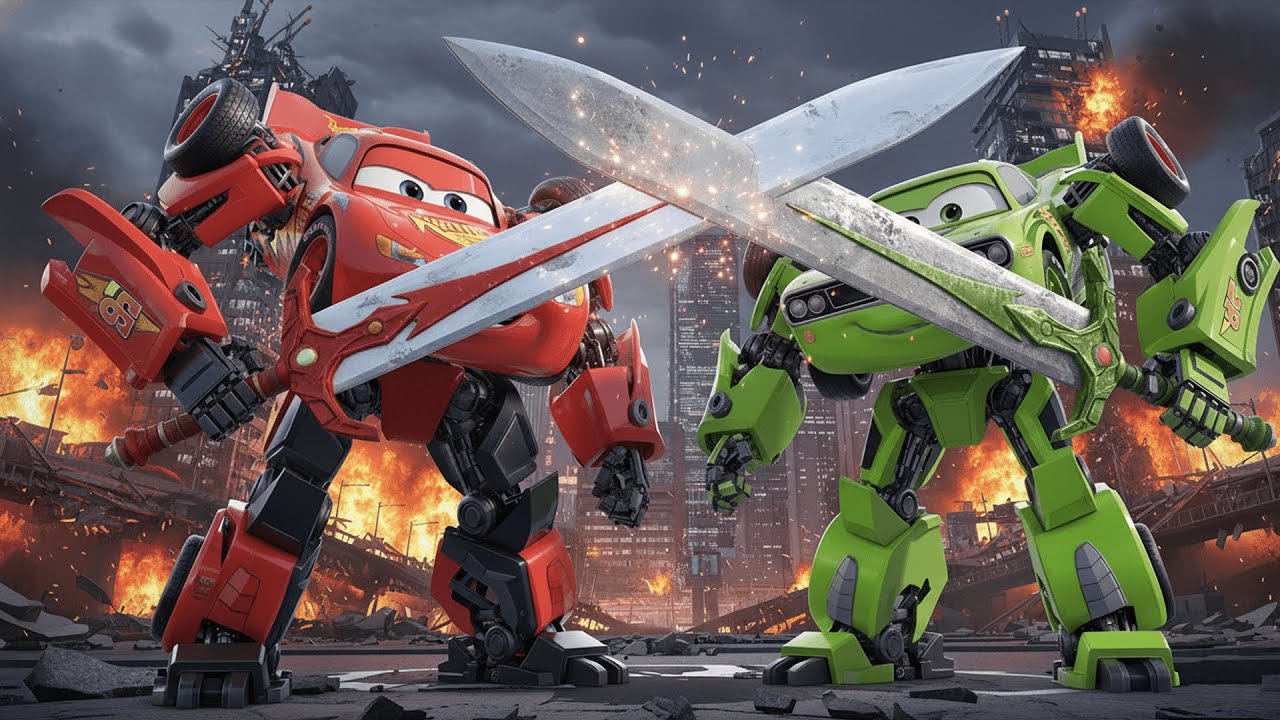 Red McQueen Robot vs. Green McQueen Robot ⚔ A Truly Epic Cinematic Showdown | Ai Cat Story