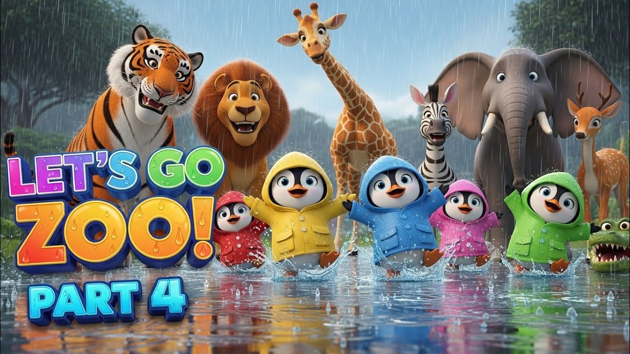 Five Little Penguins Rain Zoo 🌧️🦁 | Open Zoo Fun | Let’s Go Zoo PART 4