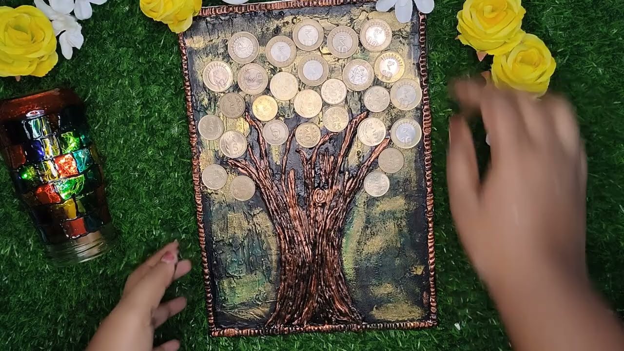 Lucky money tree/Gold Coin plant/Simple easy Diy wall art #trending #bestgift #clay #bestoutofwaste