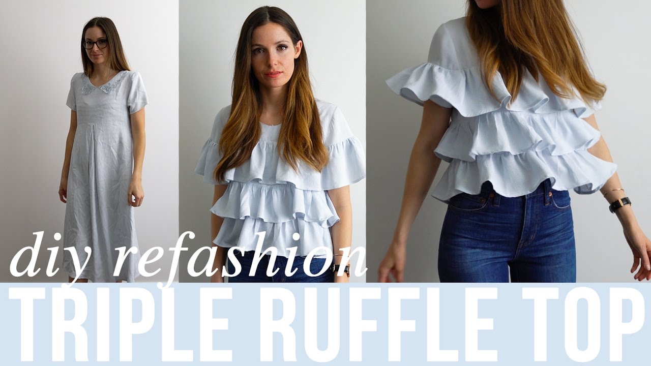 DIY triple ruffle top from dress refashion