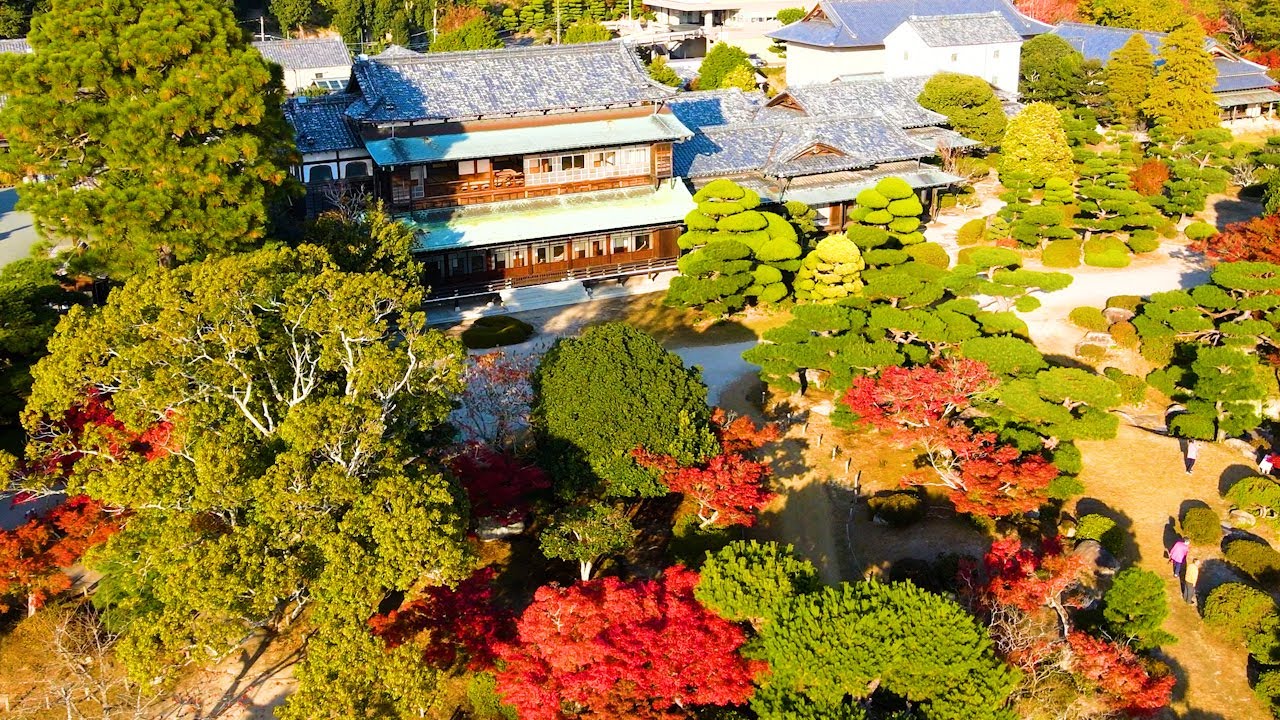 毛利氏庭園の紅葉が見頃です　空撮あり　2021_11月下旬