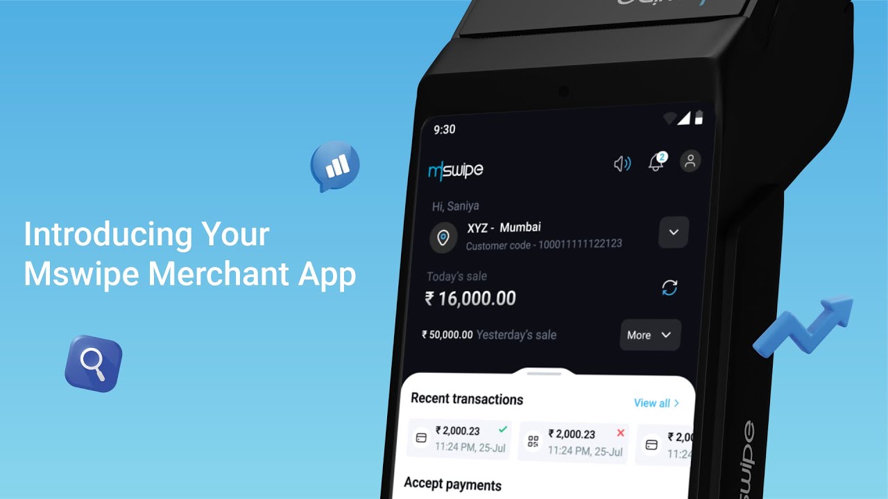 Introducing your Mswipe Merchant App &mdash; everything at your fingertips.