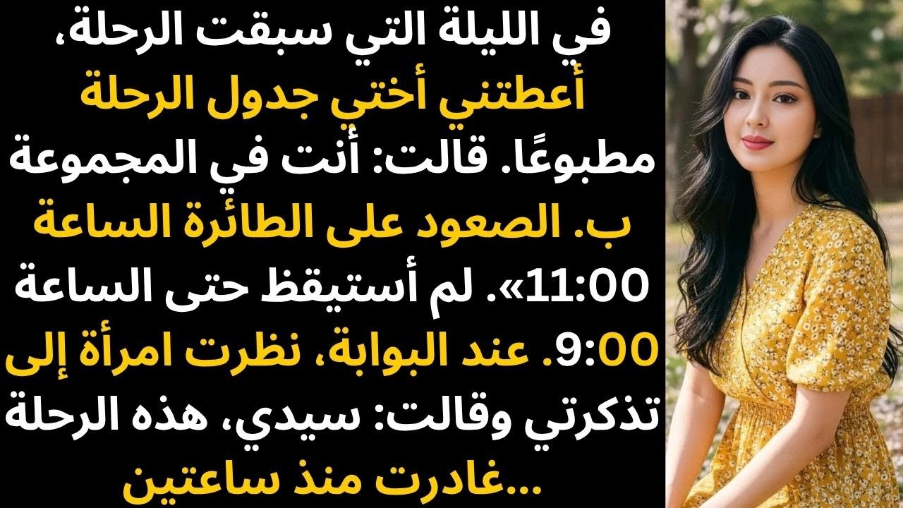 في الليلة التي سبقت الرحلة، أعطتني أختي جدول الرحلة مطبوعًا. قالت: «أنت في...»