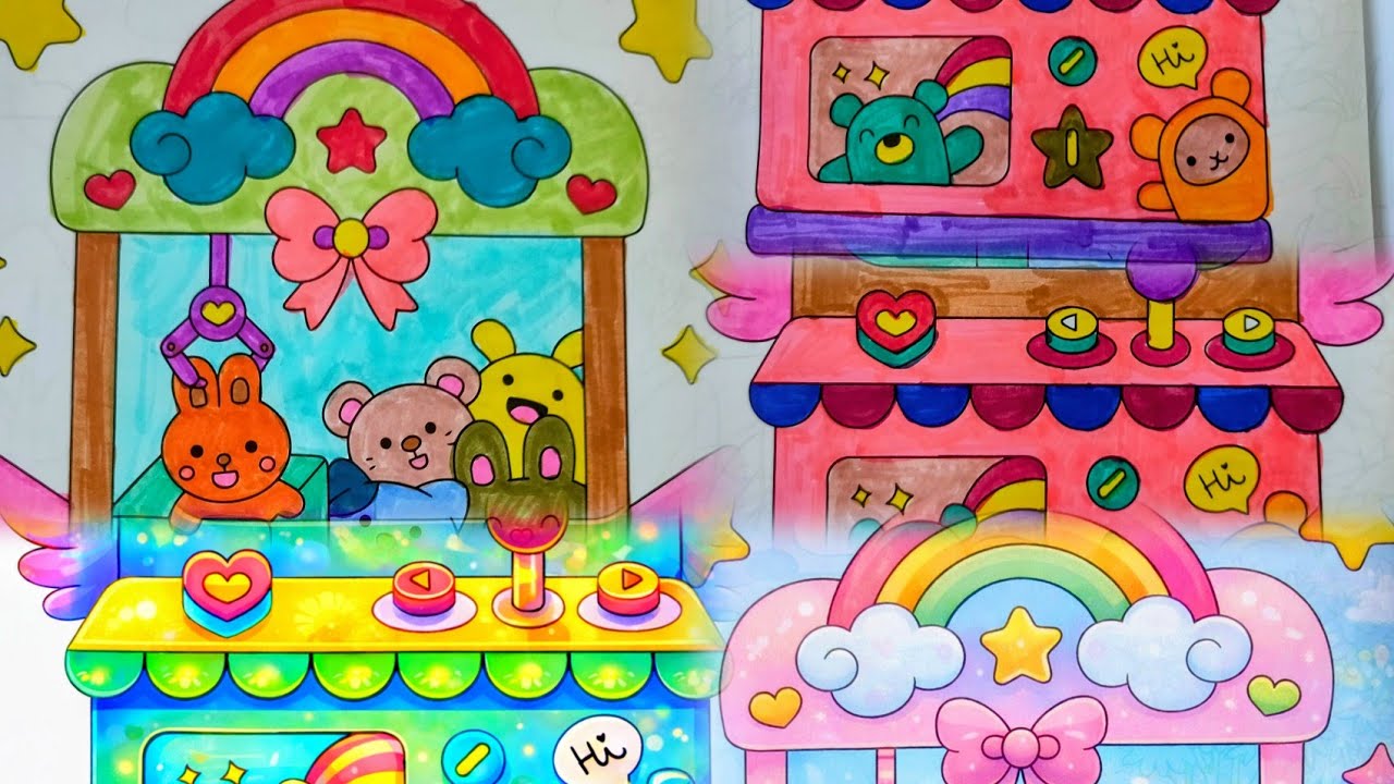 Claw machine with push toys #satisfying #relaxing #coloring @HappyArtColors 