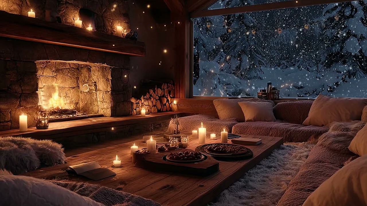 Cozy Fireplace Soft Piano Music  Relaxing Winter Ambience for Deep Sleep, Focus