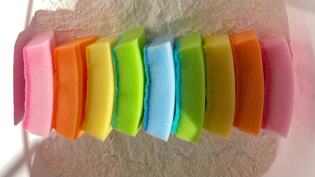 ASMR powder jelly bulk kitchen sponge ripping 🌈