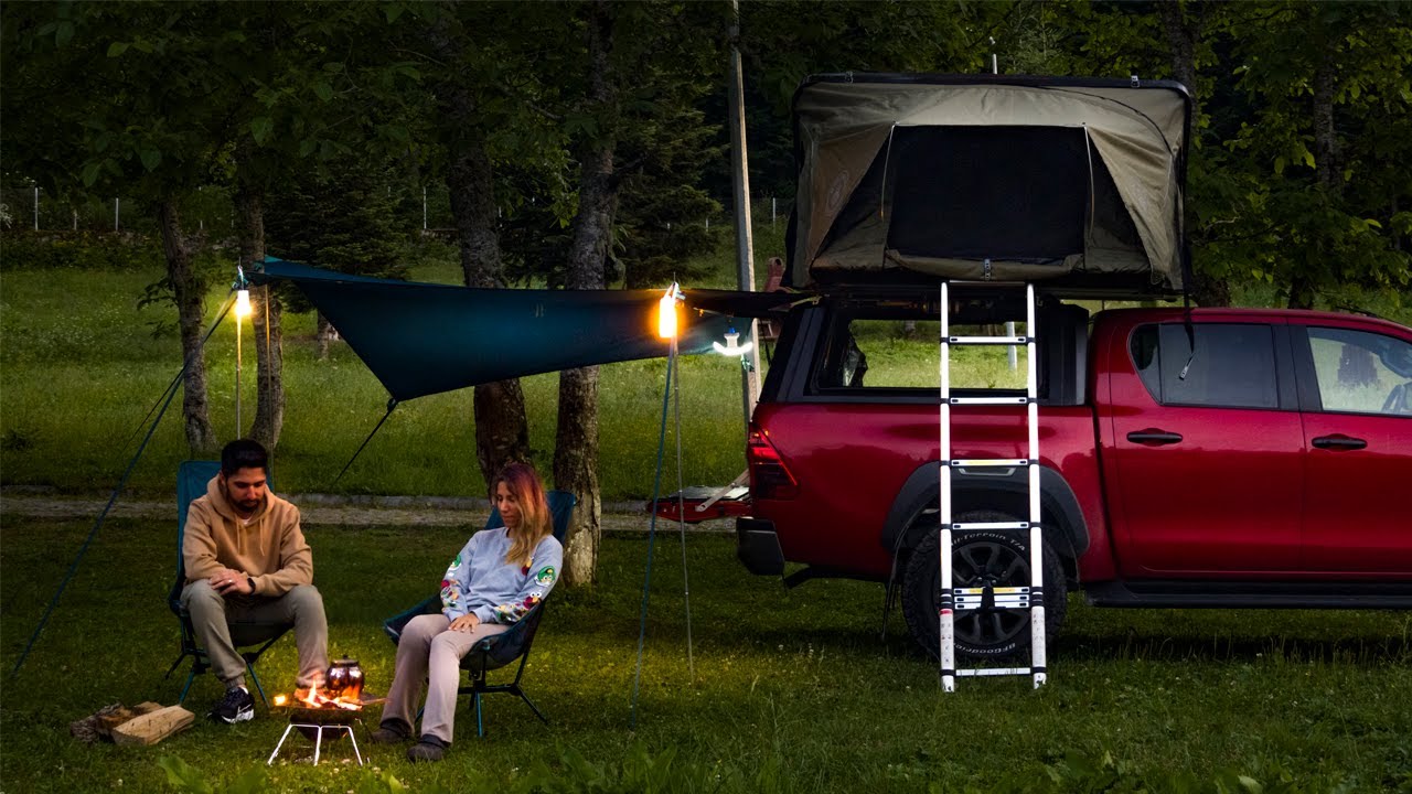 Camping and Relaxing in the Mountains: ASMR Journey to Serenity with [Rooftop Tent & Toyota Camper]