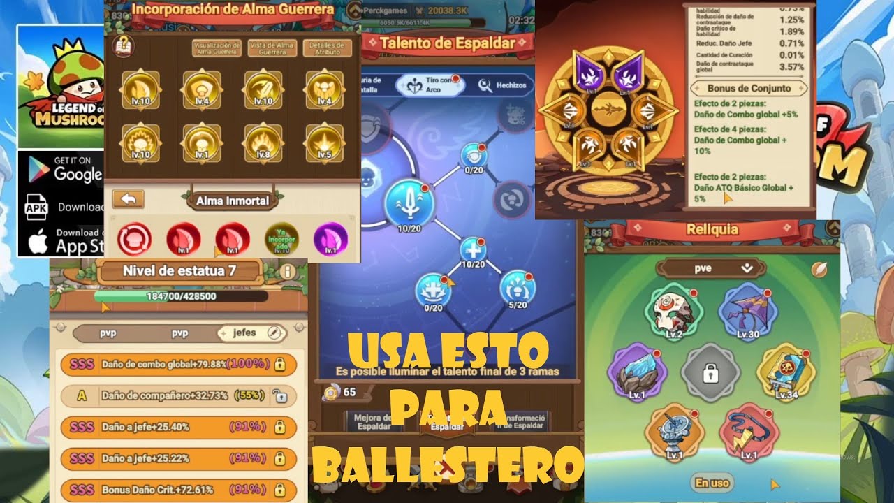 Legend of Mushroom Tips Ballestero Espaldar, Arbol, Alma de guerra, hechizo de artefacto y reliquia