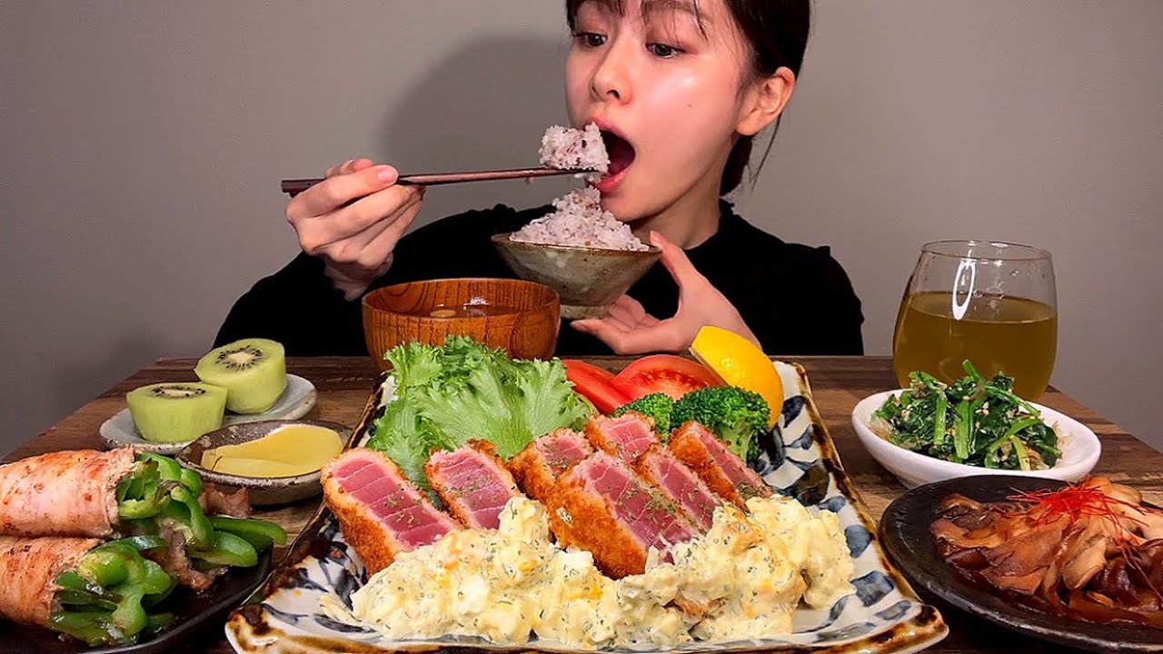【ASMR】マグロのレアカツ定食[EatingSounds モッパン 咀嚼音 먹방]