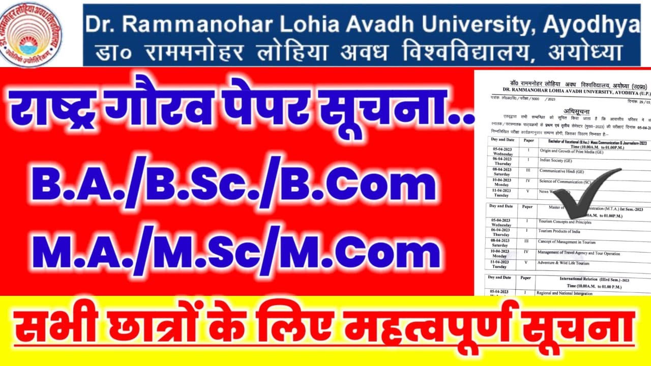Rmlau राष्ट्र गौरव Exam Paper सूचना_Rmlau Today News Update 2023 @RaviOfficialVlogs