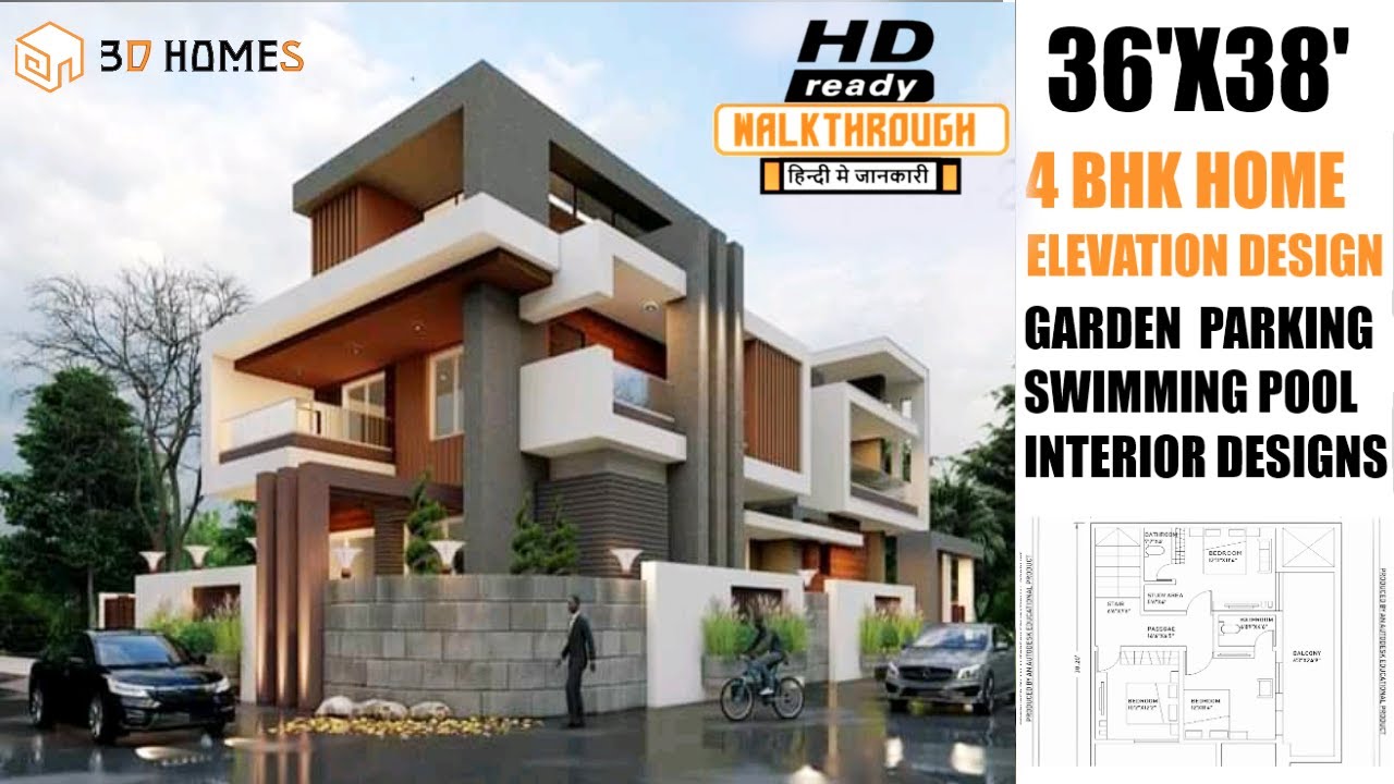 3D Home Design | 36x38 House Plans | 4 bhk | Interior Design | Car Parking | Complete Details.