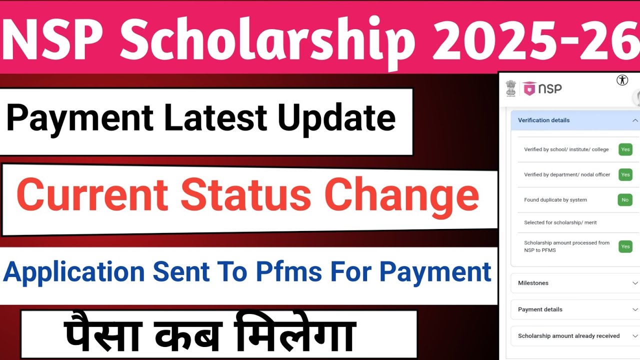 NSP 2025 Status Change | Current Status  | Application Sent To Pfms Yes | Latest News Today 2026 