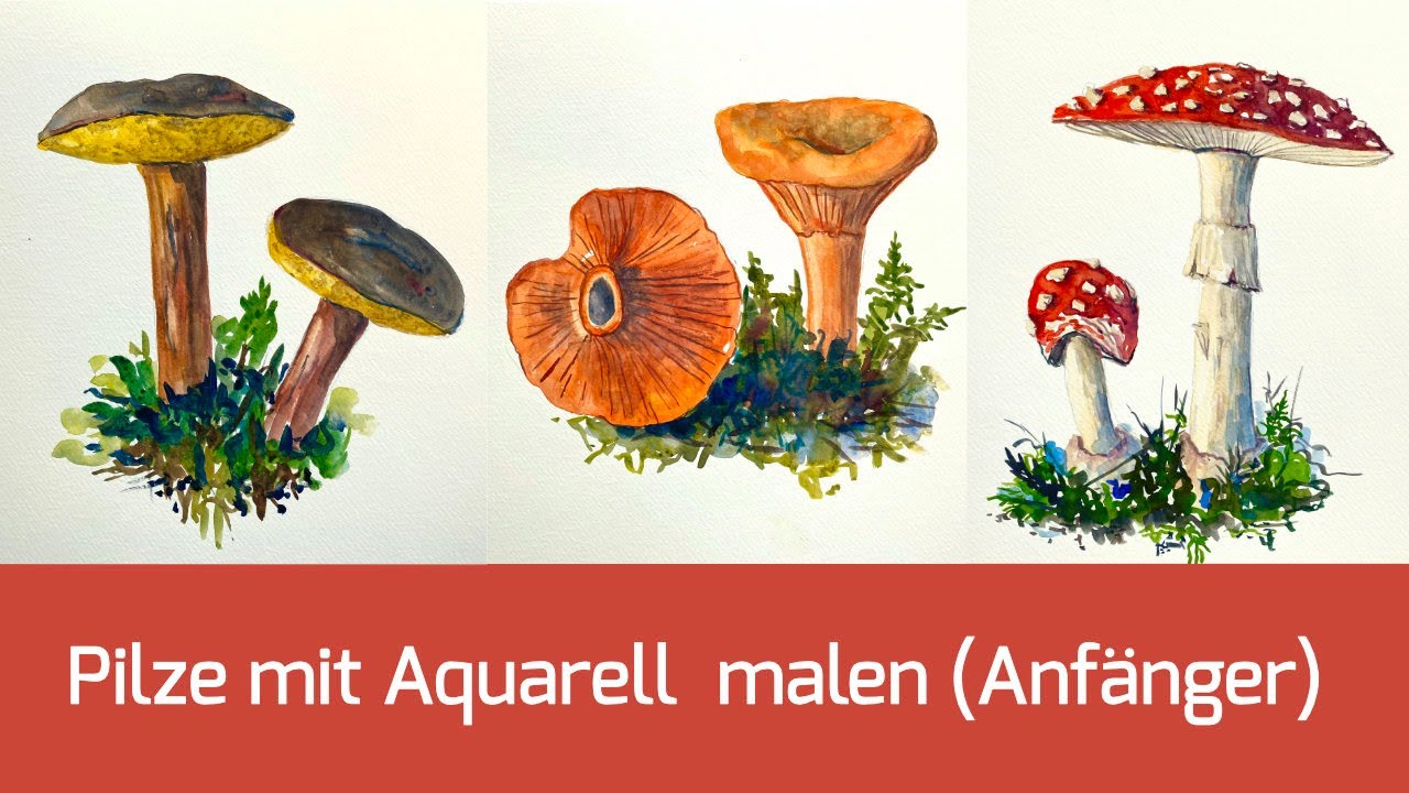 Aquarell malen lernen mit einfachen Motiven: Pilze