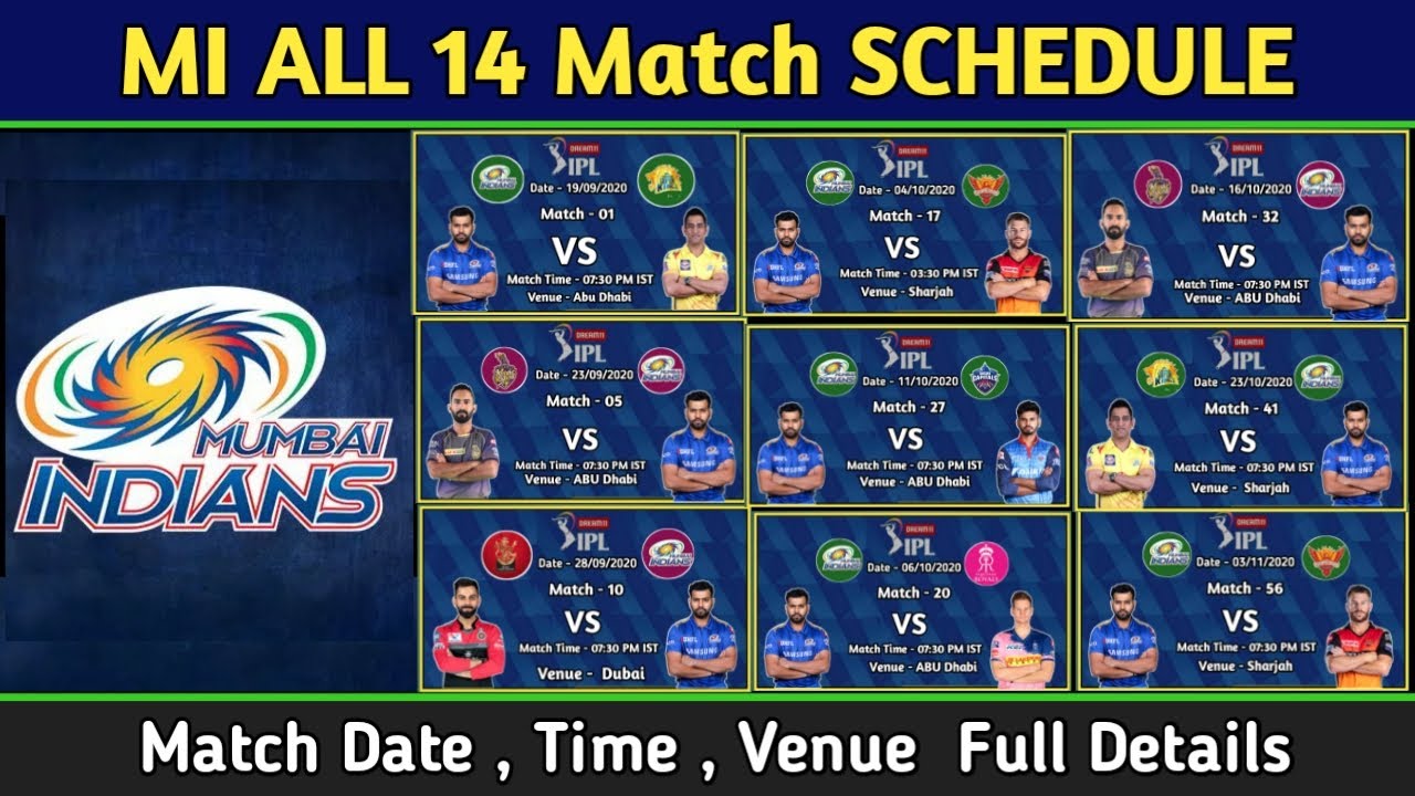 IPL 2020 - Mumbai Indians team All 14 Match full schedule |