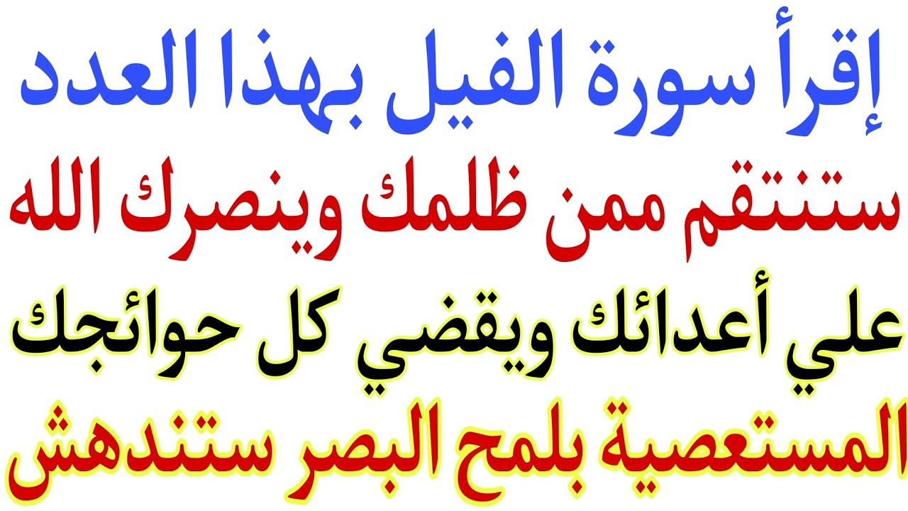 ردد سورة الفيل بهذا العدد ستنتقم ممن ظلمك وينصرك الله علي أعدائك ويقضي كل حوائجك المستعصية بفضل الله