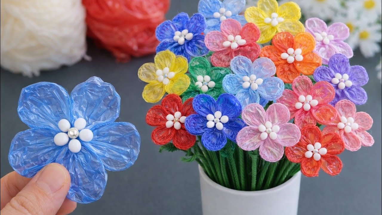 how to make flower from shopping bags