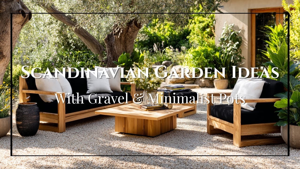 Великолепный скандинавский дизайн сада с использованием гравия, минималистичных горшков и элегант...