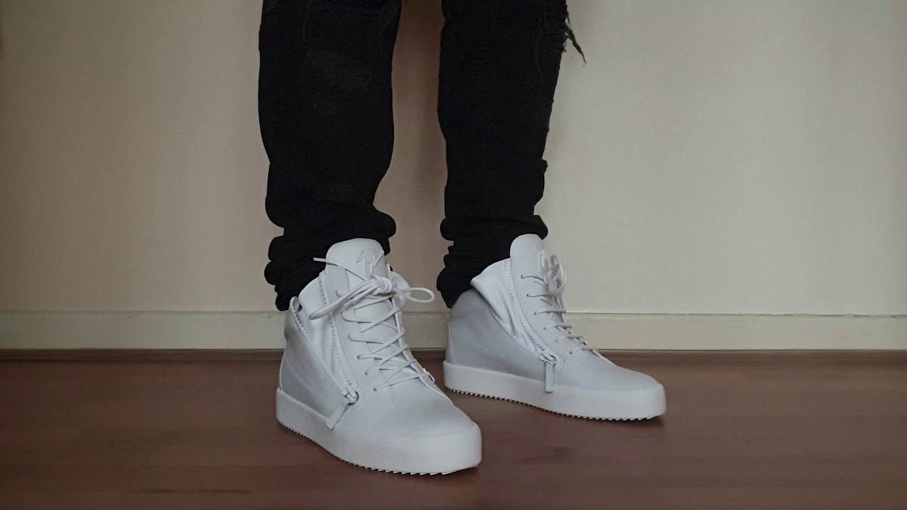 GIUSEPPE ZANOTTI KRISS WHITE MID SNEAKERS ON FOOT