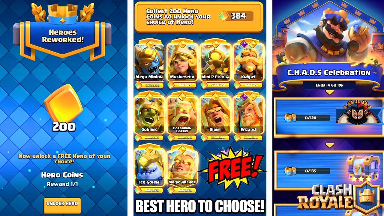 FREE Hero for EVERYONE and BEST Heroes to Choose! New Free Rewards in New Clash Royale Update