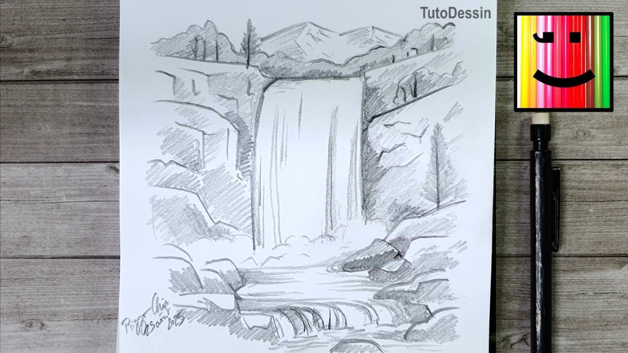 Comment dessiner une cascade au crayon de papier