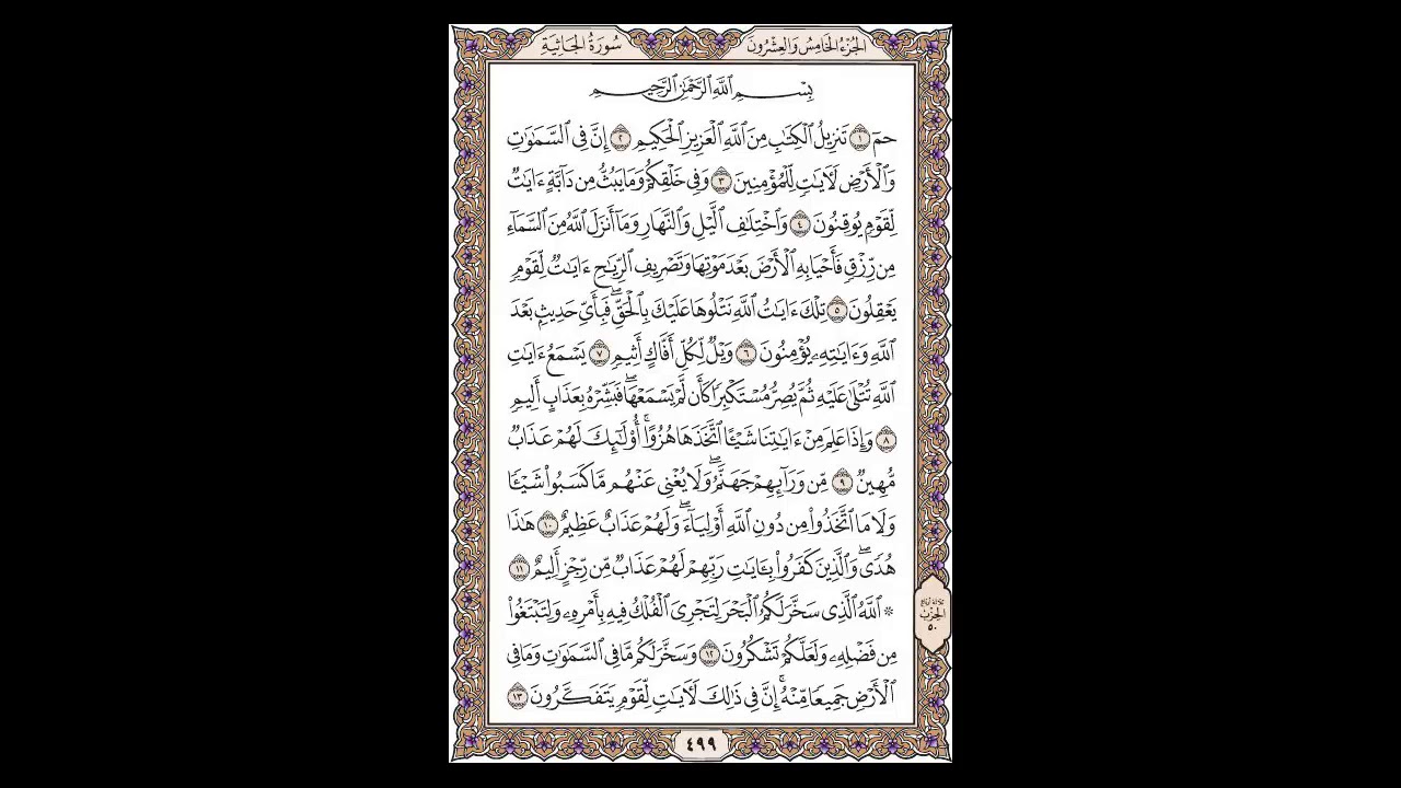 سورة الجاثية - الشيخ خالد الجليل - صفحة 499 للحفظ مكررة ثلاث مرات