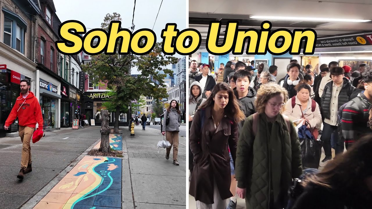 От Сохо до станции Union Station | Прогулка по центру Торонто под лёгким дождём (осень 2025 г.)