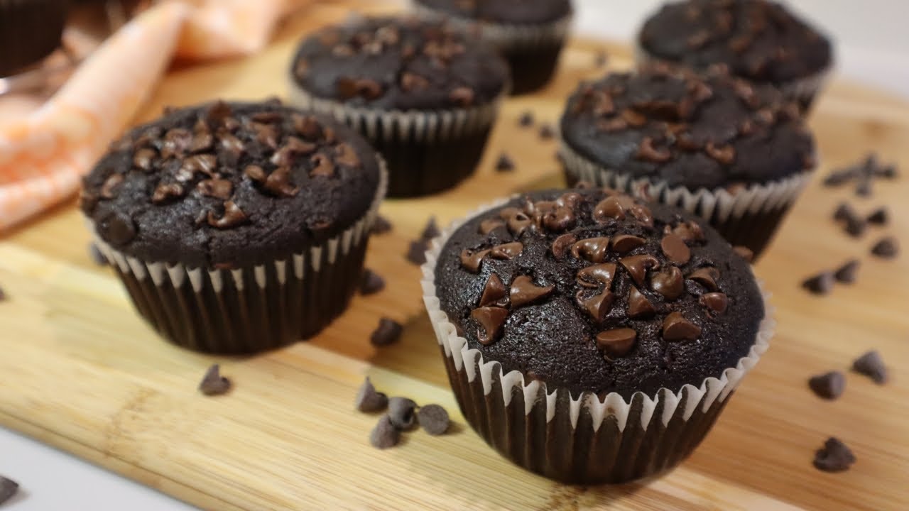 One Bowl Moist Double Chocolate Muffins | No Egg | No Milk | No Butter