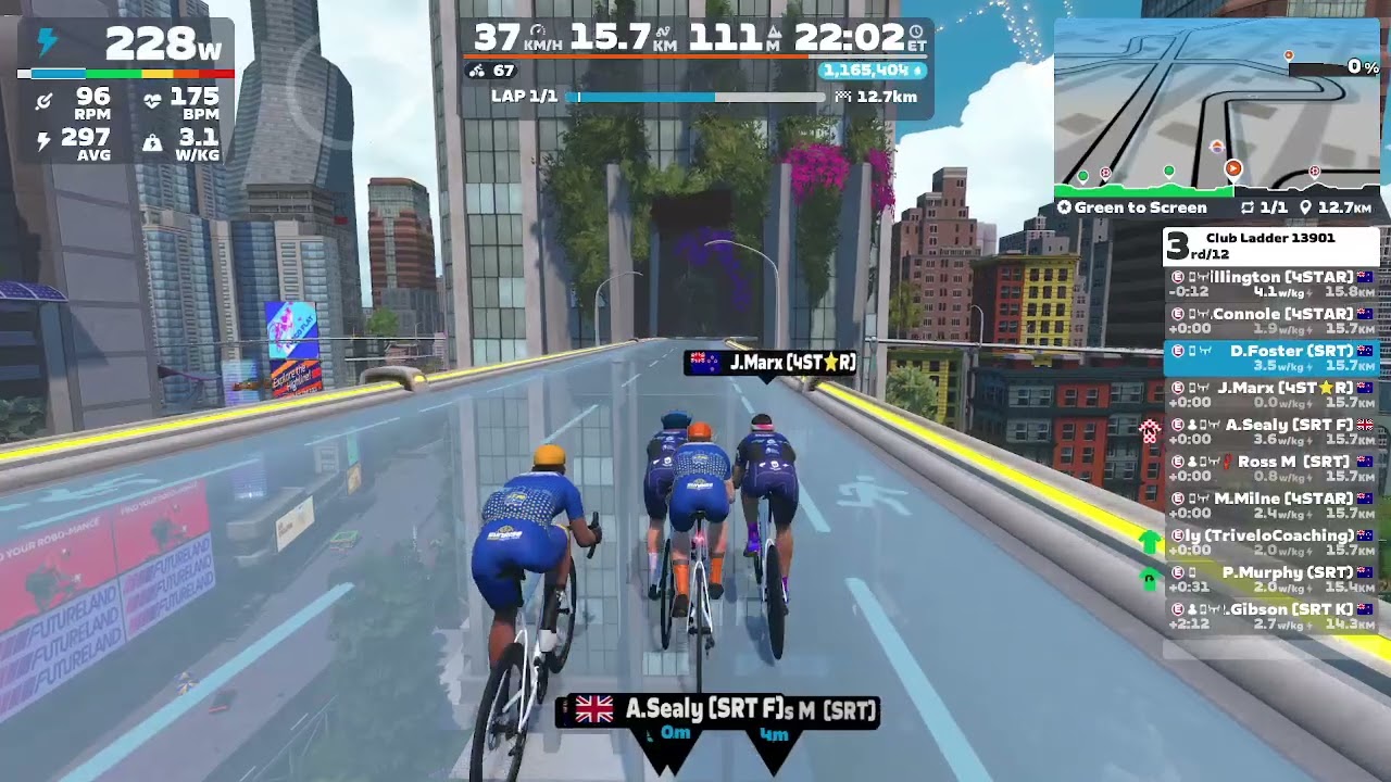 Zwift - Race: Club Ladder 13901.  Green to Screen in New York Kraftskivor  VS 4STAR