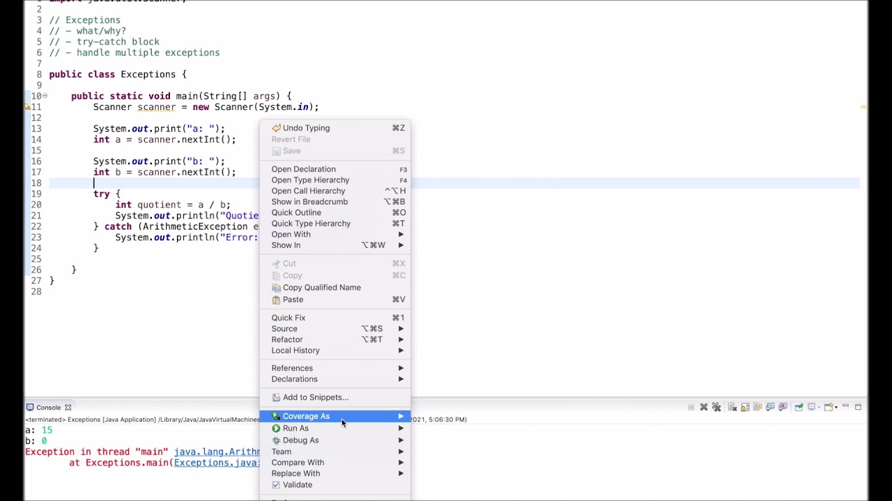 Java Tutorial: Exceptions - The try-catch Block