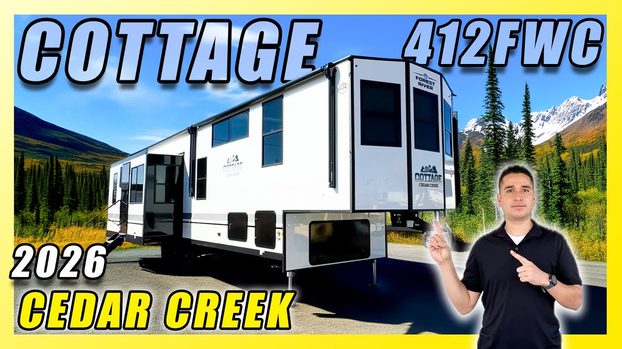 2026 CEDAR CREEK COTTAGE 412FWC BEST FIFTH WHEEL FOR FULL TIME LIVING. HAS A MUD ROOM. INSANE LAYOUT