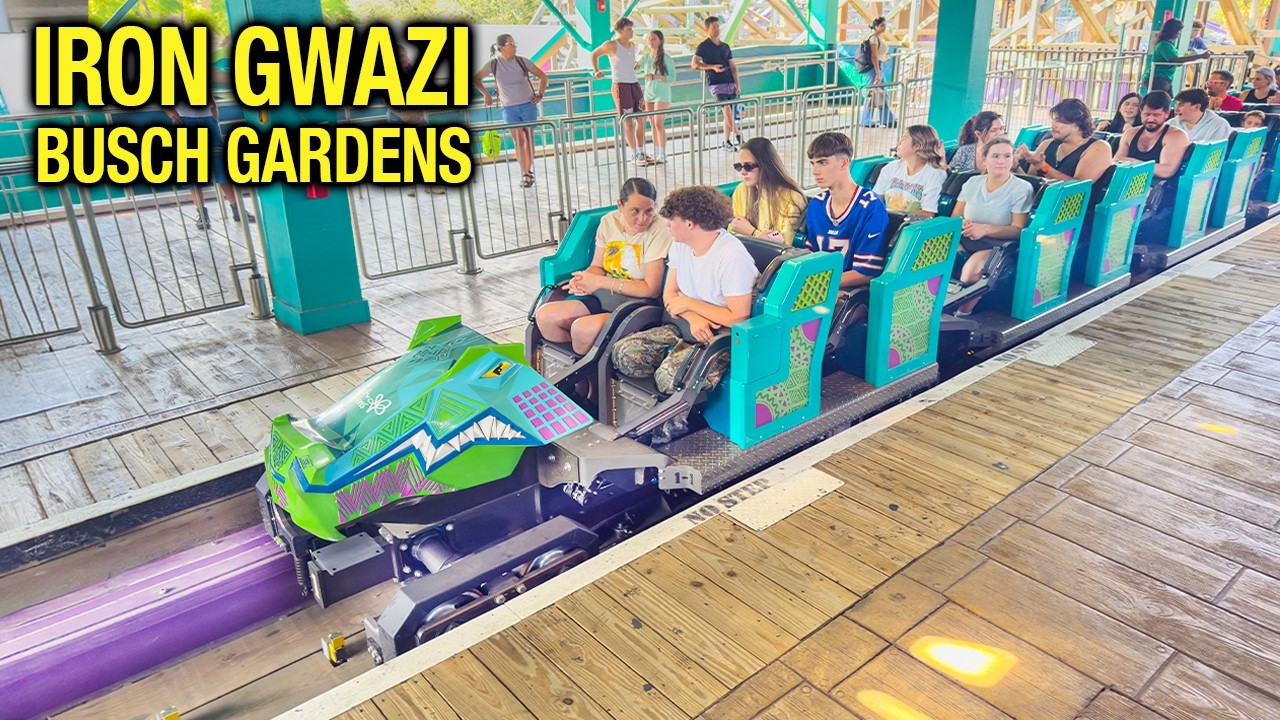 IRON GWAZI FRONT ROW, 4K - Hybrid Busch Gardens Tampa Roller Coaster